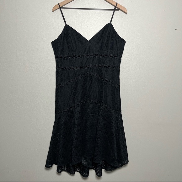 Bardot Women Dress 10 Black Eyelet Mini Dark Cottage core‎ Fairy Grunge Witchy - Picture 1 of 9